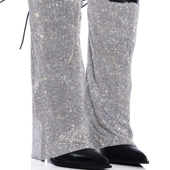 AZALEA WANG " TAKE COVER " EMBELLISHED STILETTO BOOT / BLACK  (BRAND NEW !!!! - Picture 1 of 10